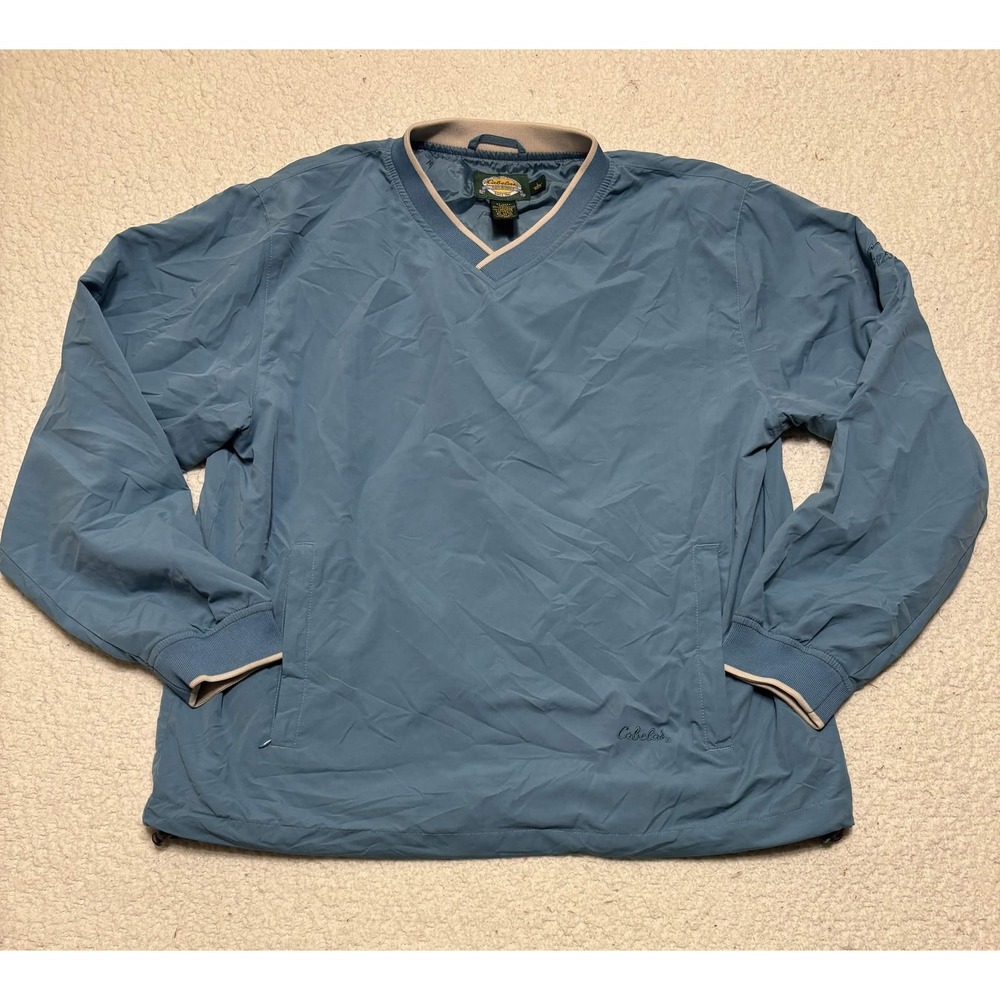 Cabela's Womens Blue Windbreaker V-neck Pullover Jacket Size L Windcrest